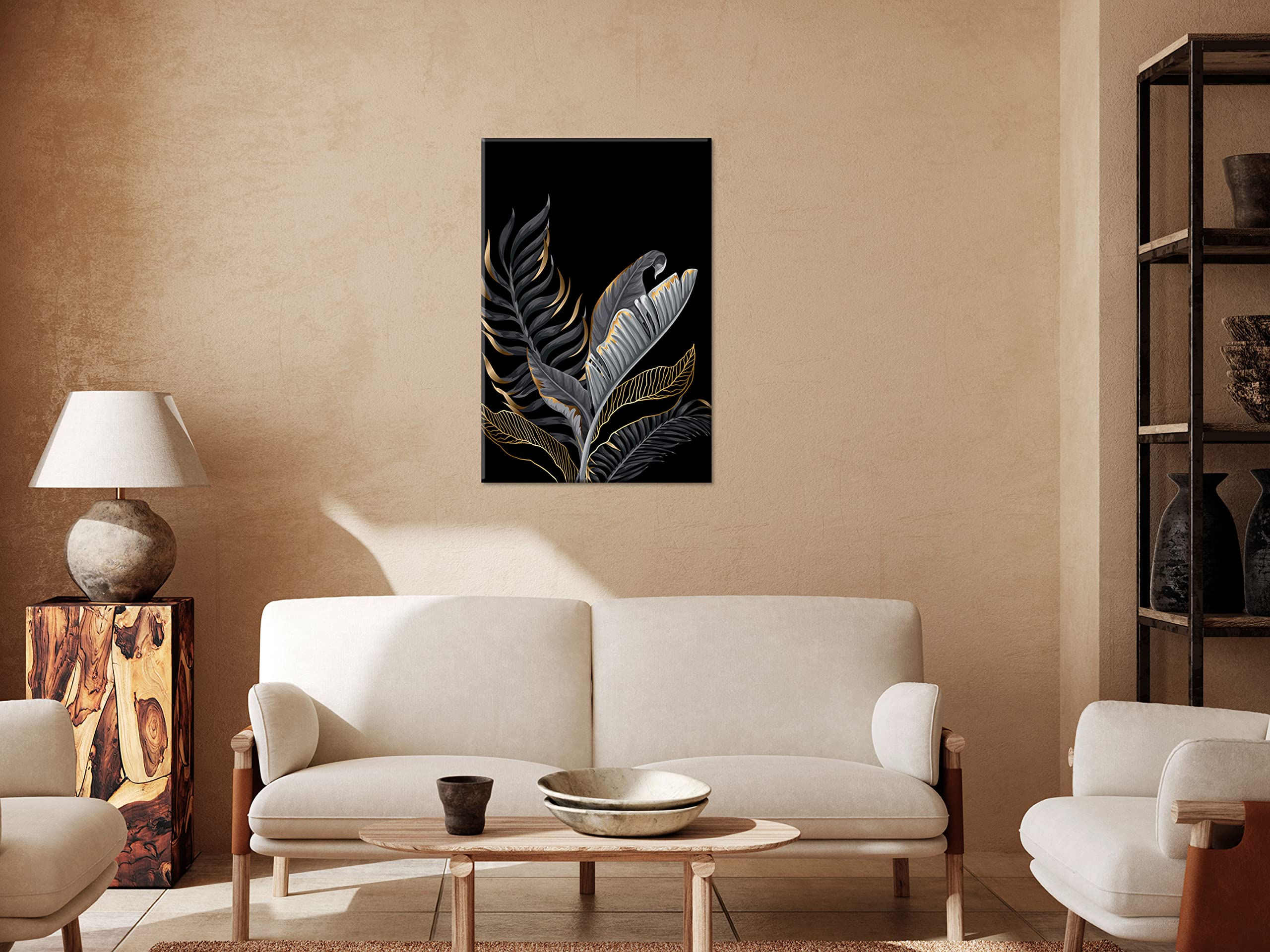 artgeist Acoustic Canvas Wall Art Print Leaves 24x35 in - 1pcs Picture with Acoustic Foam Sound Print Artwork Room Acoustics Soundproofing - Palm Leaves Nature Botanical Black b-C-1010-b-a