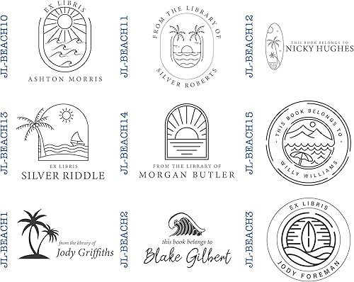 Miniatura 2 de Pickled Stamps Sello personalizado para libros de biblioteca con temática de playa, estampado personalizado, sello de goma de 2 x 2 pulgadas con