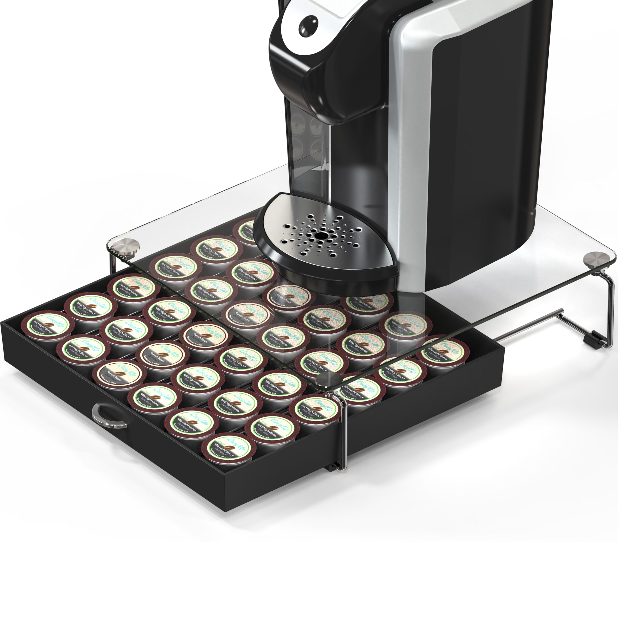 DecoBrothers Crystal Tempered Glass Holder Drawer for 36 Coffee Pods Storage, Black