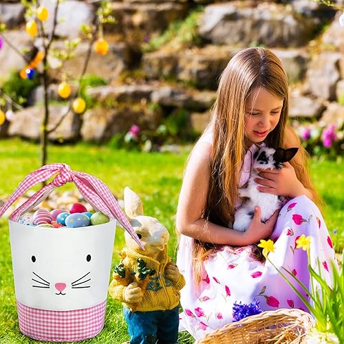 Miniatura 5 de Ekoropshop Cesta de conejo de Pascua bolsa de lona de algodón para huevos de Pascua para fiesta de Pascua