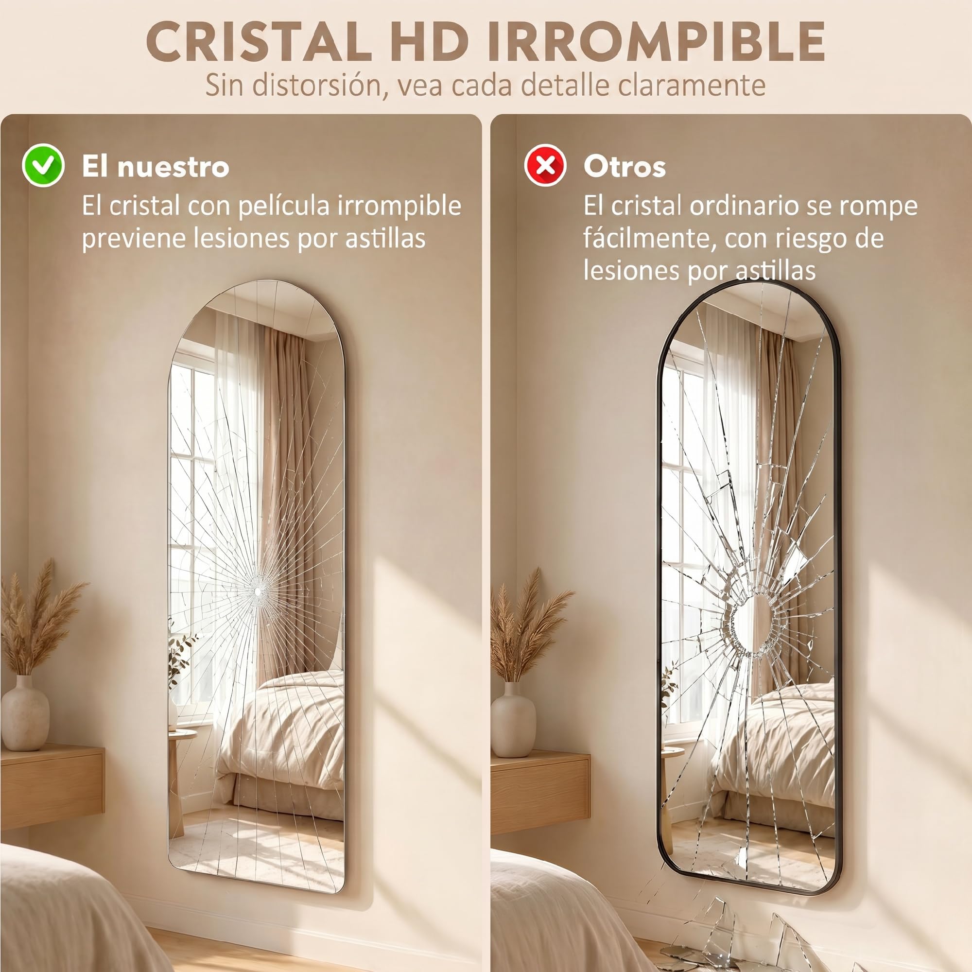 HOMCOM Espejo de Cuerpo Entero con Luces Sin Marco 120x40 cm Transparente | Espejo de Pared Arqueado, 3 Temperaturas de Color, Brillo Ajustable, Funcion Memoria, para Dormitorio, Salón