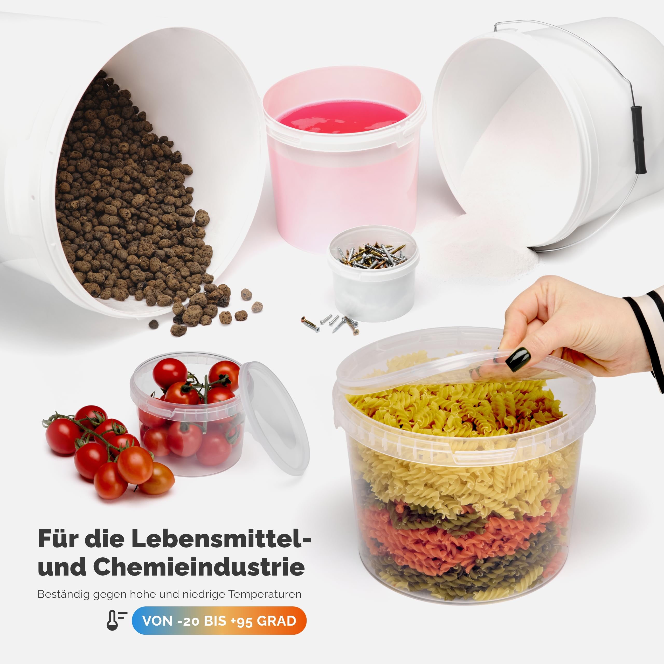 Garronda Eimer mit Deckel 8 L für die Lagerung von Lebensmittel- und Chemischen Produkten Weiß 10 Stück GD-0118