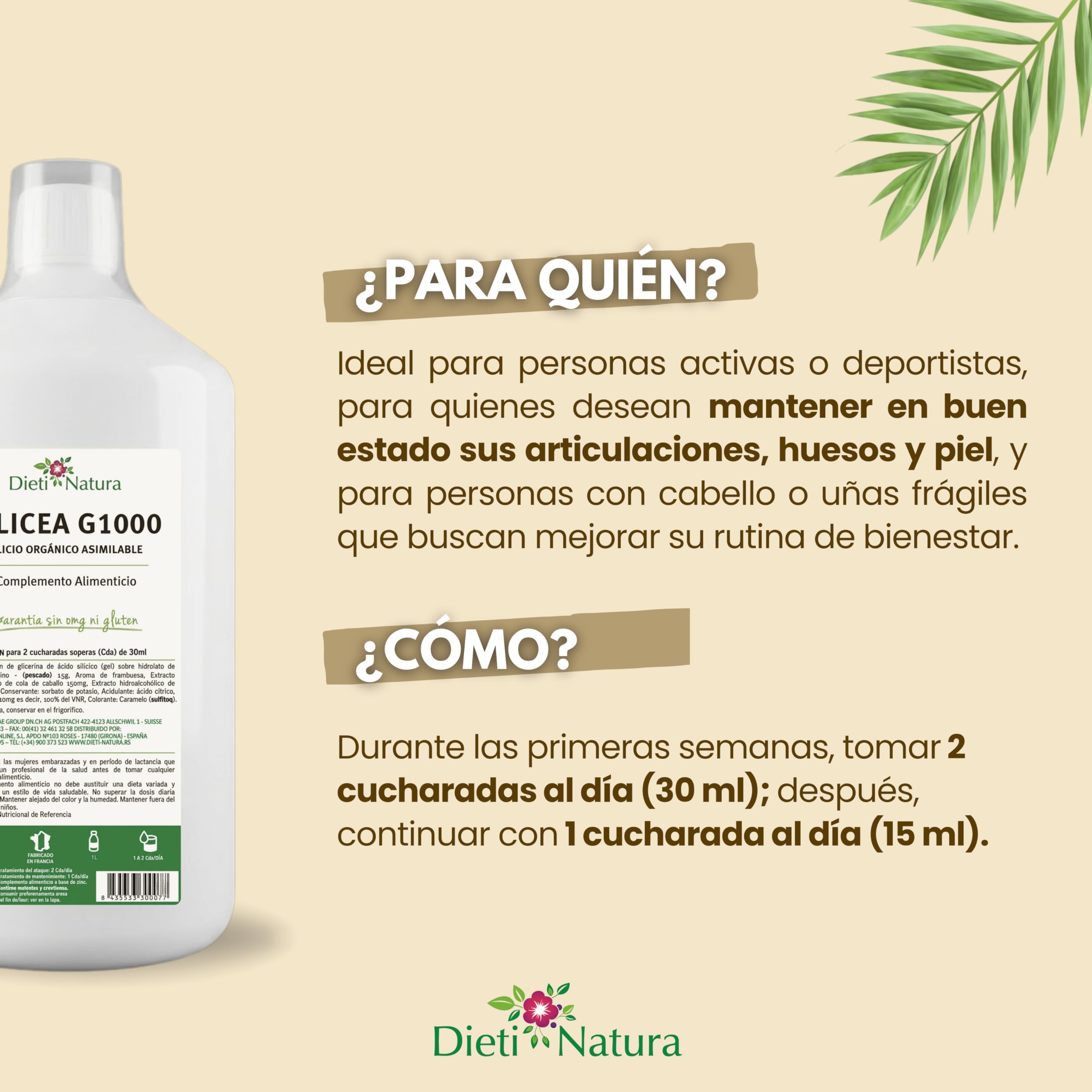 Dieti Natura Silicea G1000 1L Sabor Frambuesa para Articulaciones y Colágeno - Silicio Orgánico Bebible Alta Absorción para Huesos, Cartílago y Piel - Silicio Orgánico 100% Asimilable
