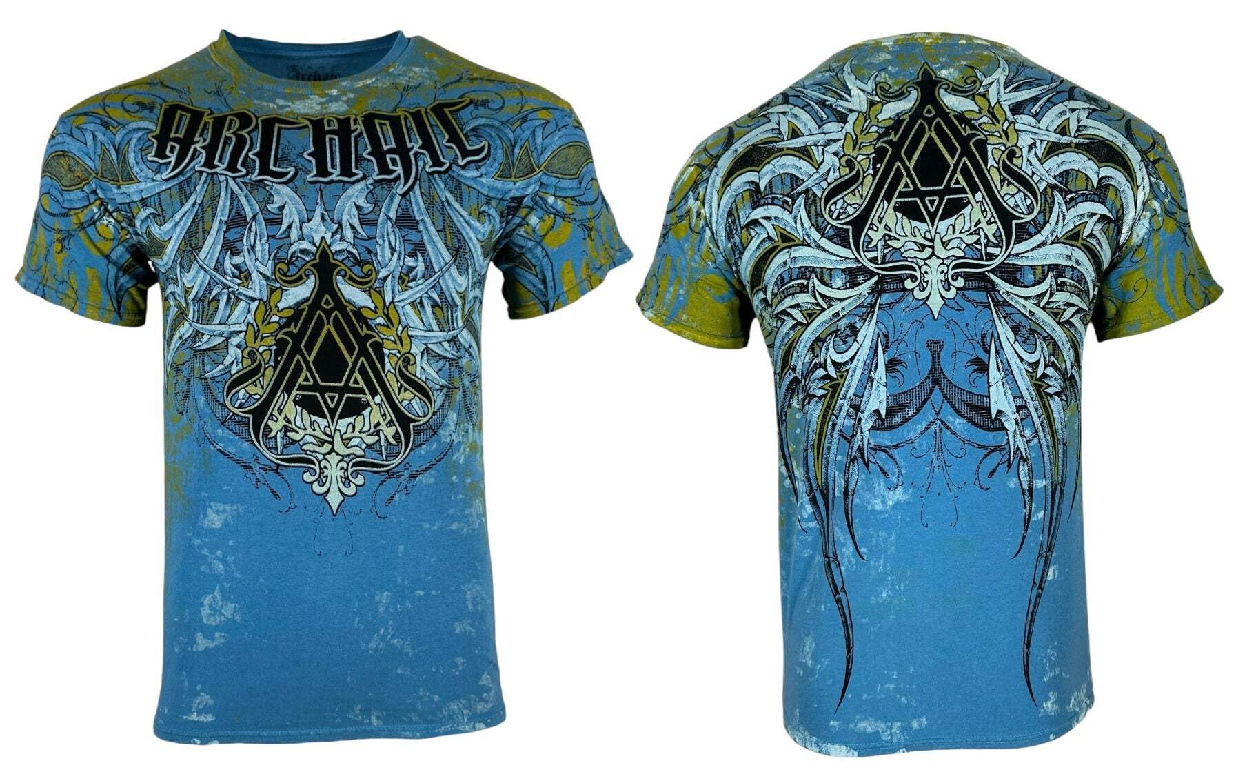 Archaic by Affliction Men's T-Shirt Die Alone, Blue, Large