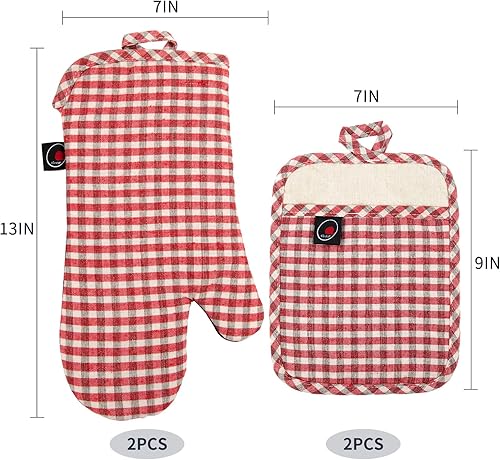 Miniatura 6 de Juego de guantes de horno y soportes para ollas, 4 piezas de guantes de horno de cocina resistentes al calor de 400 F para cocina, guantes de horno