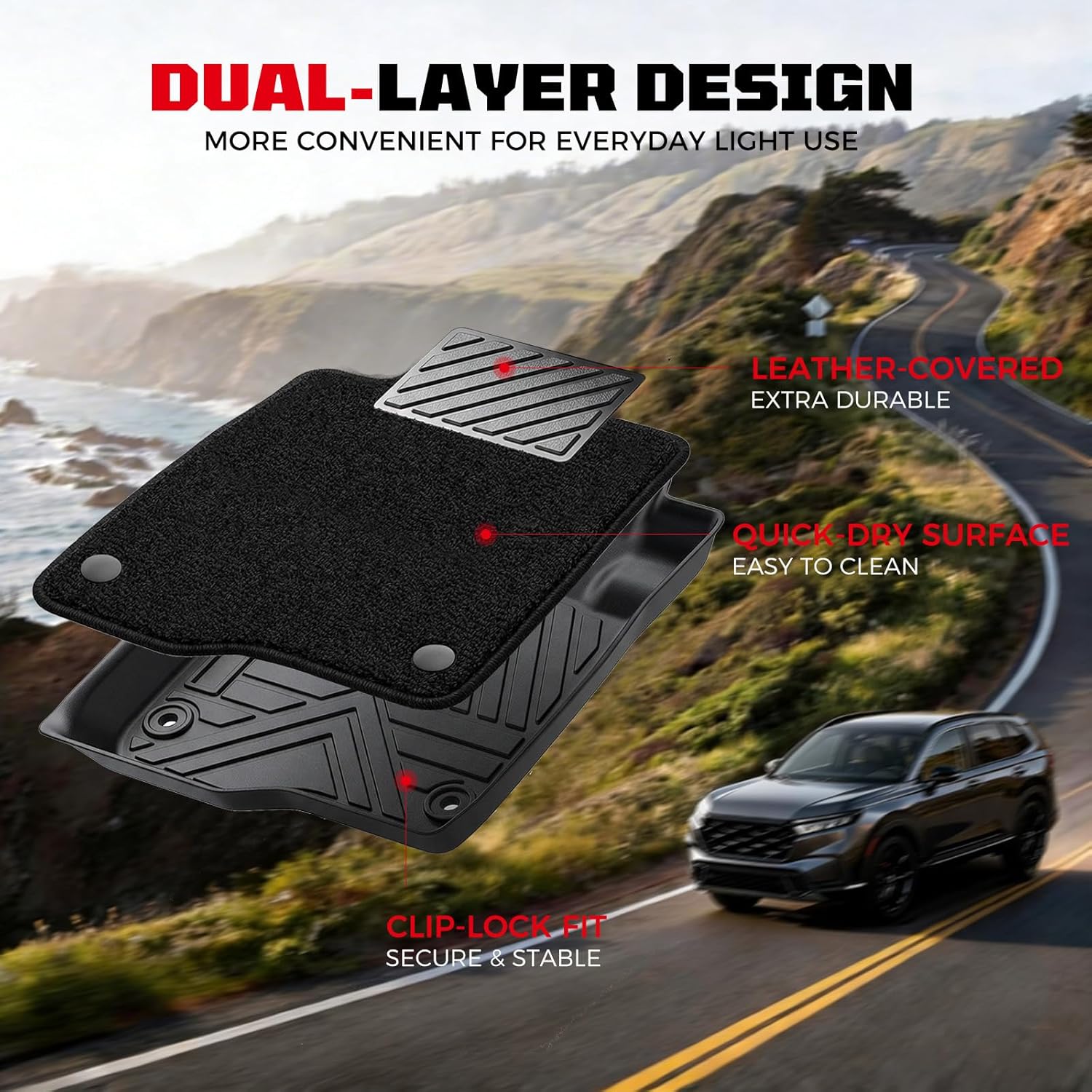 Custom Fit Dual-Layer TPE Car Floor Mats & Cargo Liner Set for Honda CR-V 2026 2025-2023 (Include Hybrid & e:FCEV), 2-in-1 Detachable Carpet & All-Weather 3D Waterproof Base