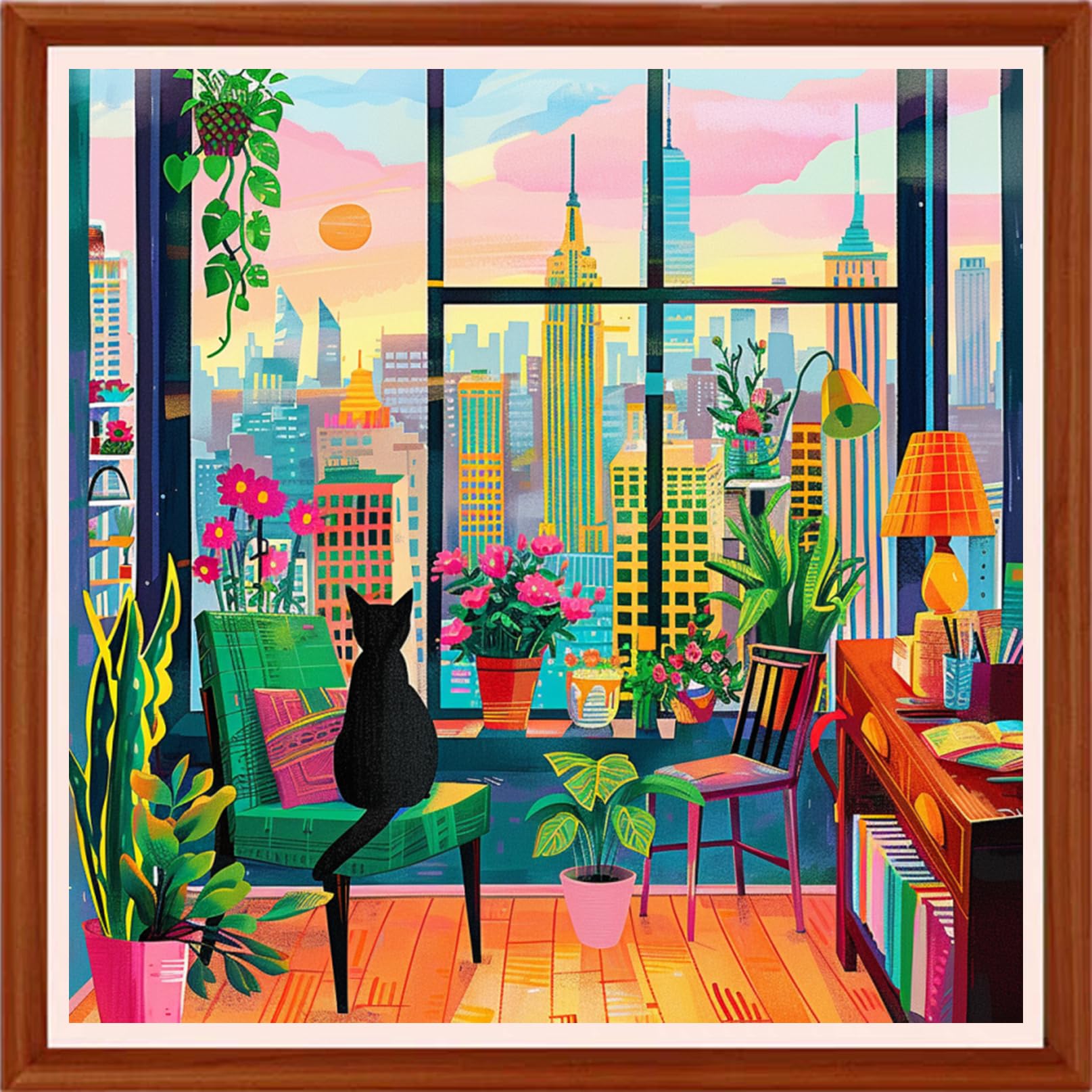 Hopeart Stamped Cross Stitch Kits for Beginner Embroidery Kits for Beginners Adults DIY 11CT Cross Stitch Patterns Needlepoint Kits Crossstitching Kits-Cat Scenery on the windowsill 18x18 inchs