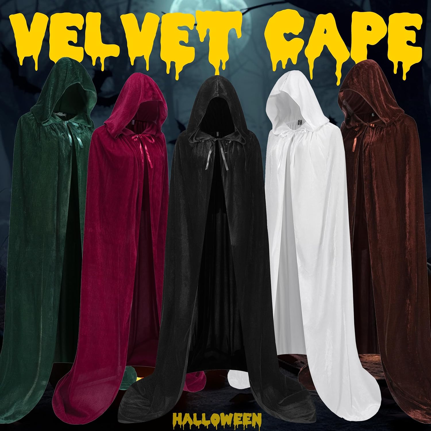 Velvet Cloak with Hood,Velvet Cape for Men Women,Adult Halloween Witch Vampire Wizard Cosplay Cloak - Image 7