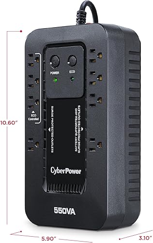 Miniatura 5 de CyberPower EC550G Ecologic UPS batería de reserva y protector contra sobretensiones, 550VA330W, 8 tomas, modo ECO, compacto, certificado UL