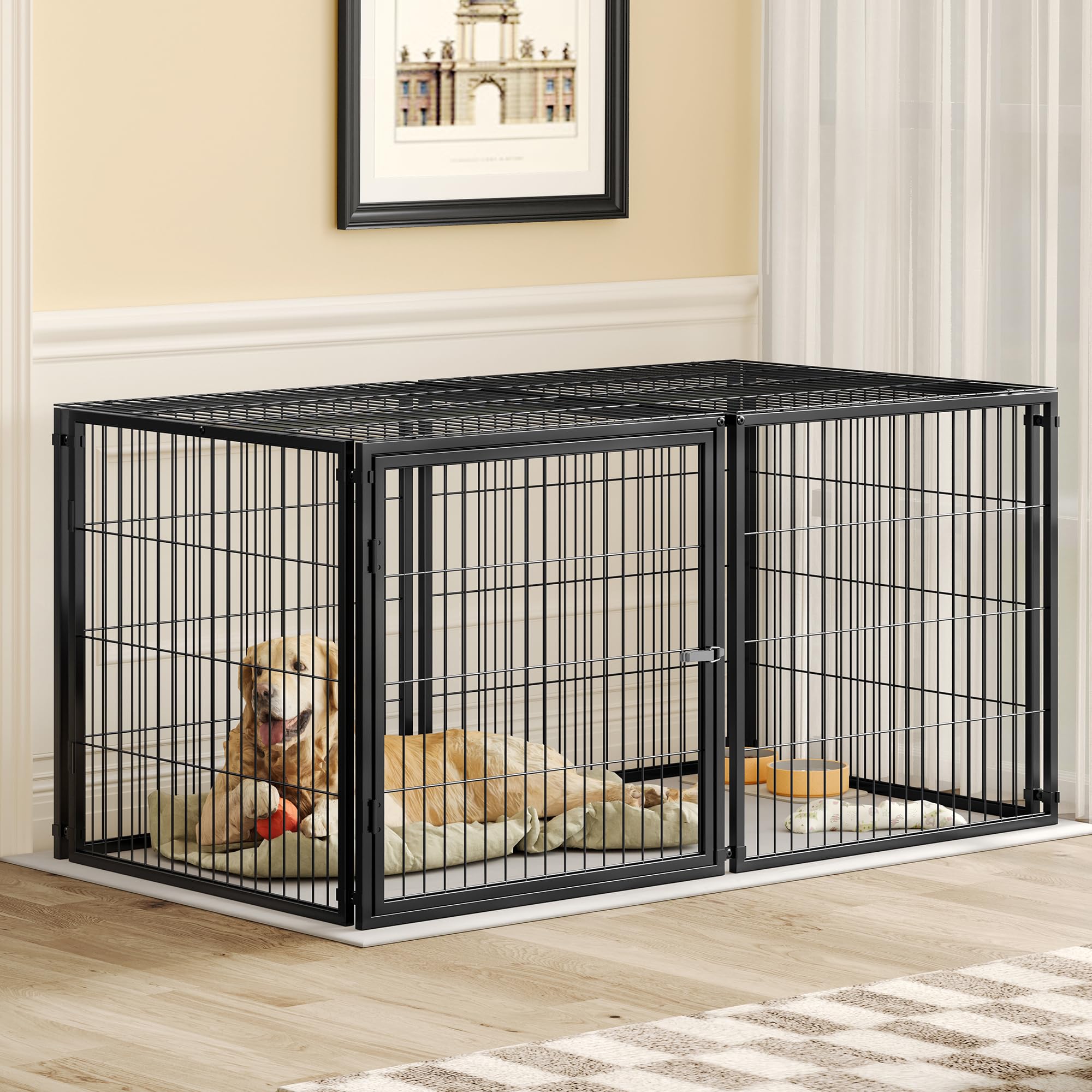 Modularer Hundekäfig Stahl 160x80x80 cm schwarz mit Rostschutz, Sicherheitsdeckel & Verstellbarer Tür – inkl. PVC-Auflage, Flexible Hundebox für große Hunde