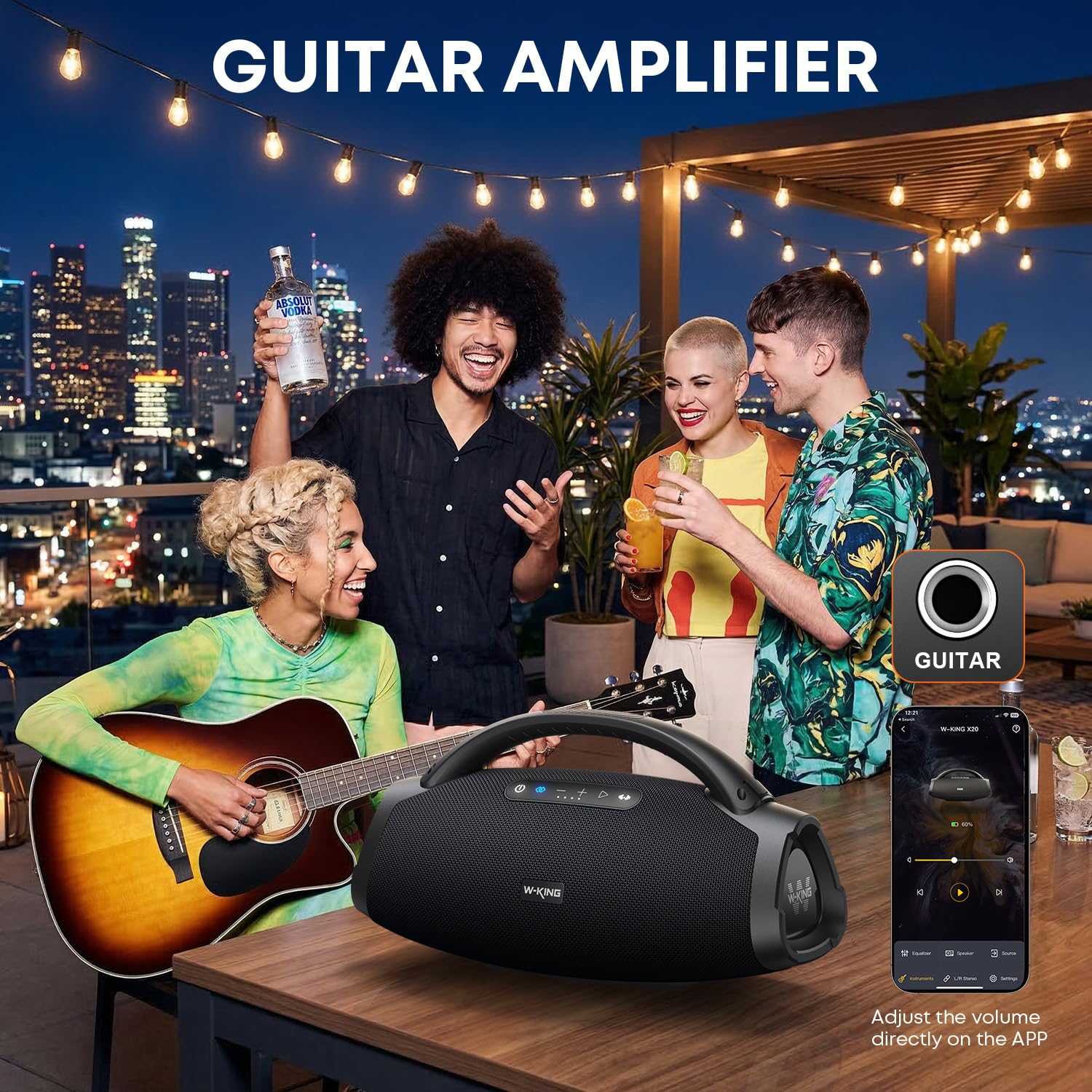 W-KING 330W Peak Bluetooth Lautsprecher Box Groß 200W RMS Tragbarer Lautsprecher Party mit 7.5" Subwoofer/40Hz Monströse Bässe/EQ APP/5-Treiber/2.1-CH/3-Wege/BT 5.4/IPX7/OTG/AUX, Musikbox für Outdoor