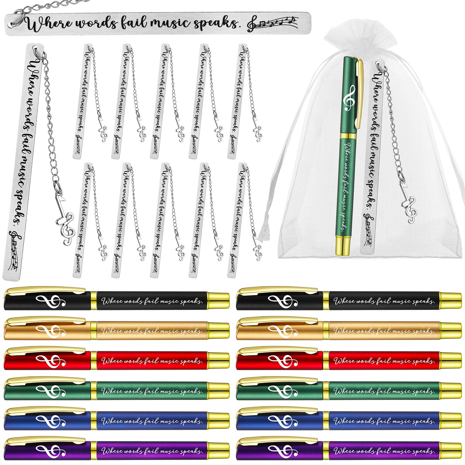 Sayglossy 50 Sets Music Gifts for Students Musical Ballpoint Pens Inspirational Metal Bookmarks with Bags Bulk for Musician Music Lover Teacher