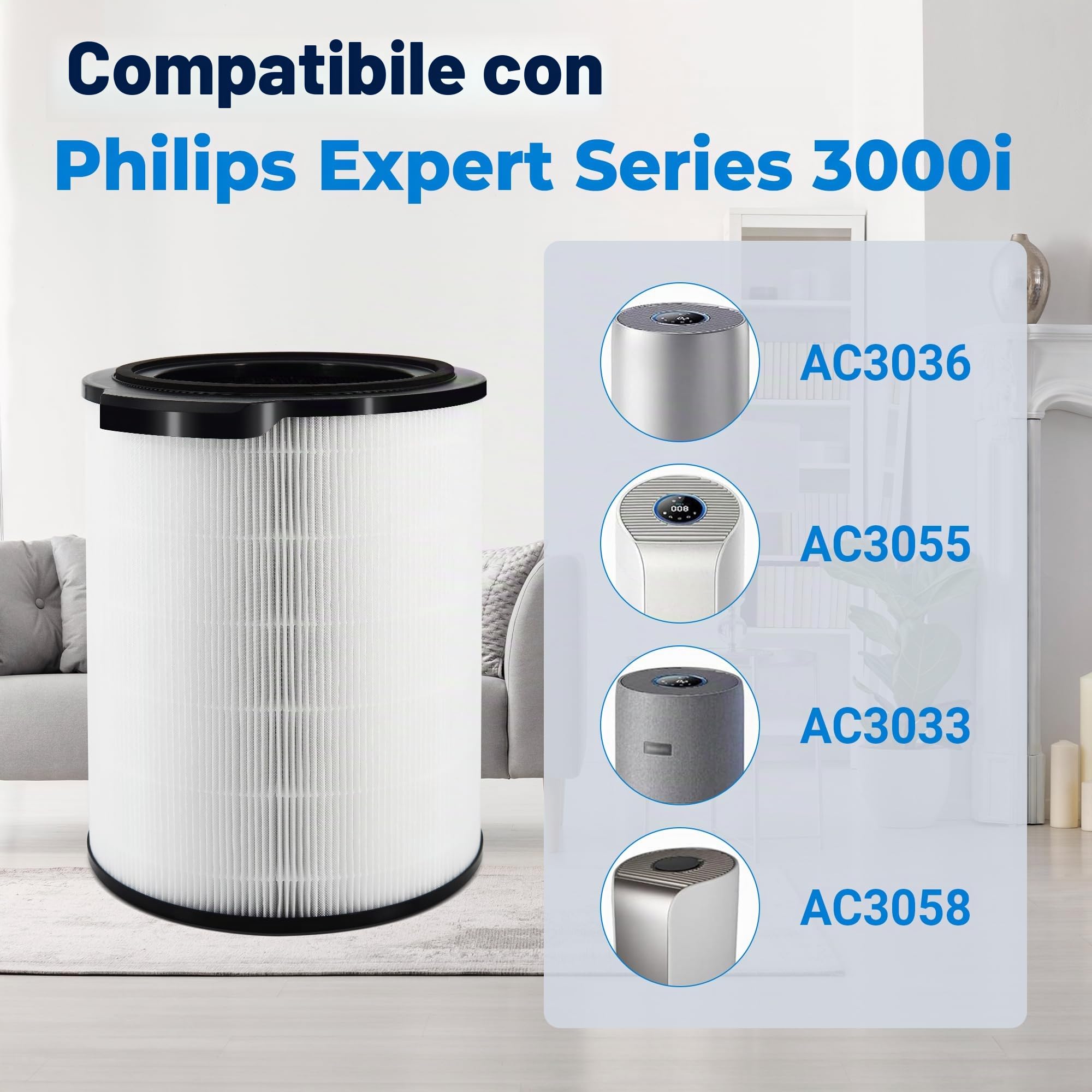 Filtro di ricambio FY3430/30 compatibile con purificatore d'aria Philips AC3033/30 Series 3000i NanoProtect Series 3, filtro a carbone attivo 3 in 1 True HEPA (H13)