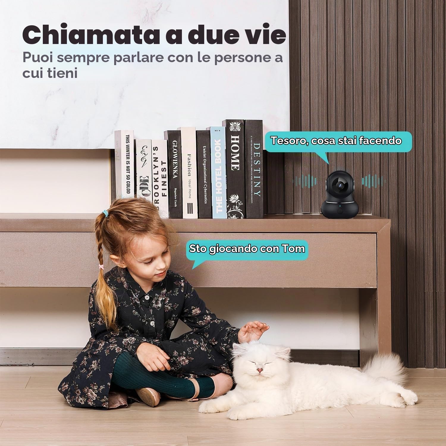 litokam Telecamera Wi-Fi Interno, Videocamera Sorveglianza Interno Pan/Tilt Rotazione a 360°, 2K Videocamera di Sorveglianza con Visione Notturna, Tracciamento del Movimento e Audio Bi-direzionale