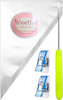Weetiee Tipless Piping Bags 100 Pack 12 Inch Disposable for Royal Icing Cookie Cake Decorating Bonus Clips Needle