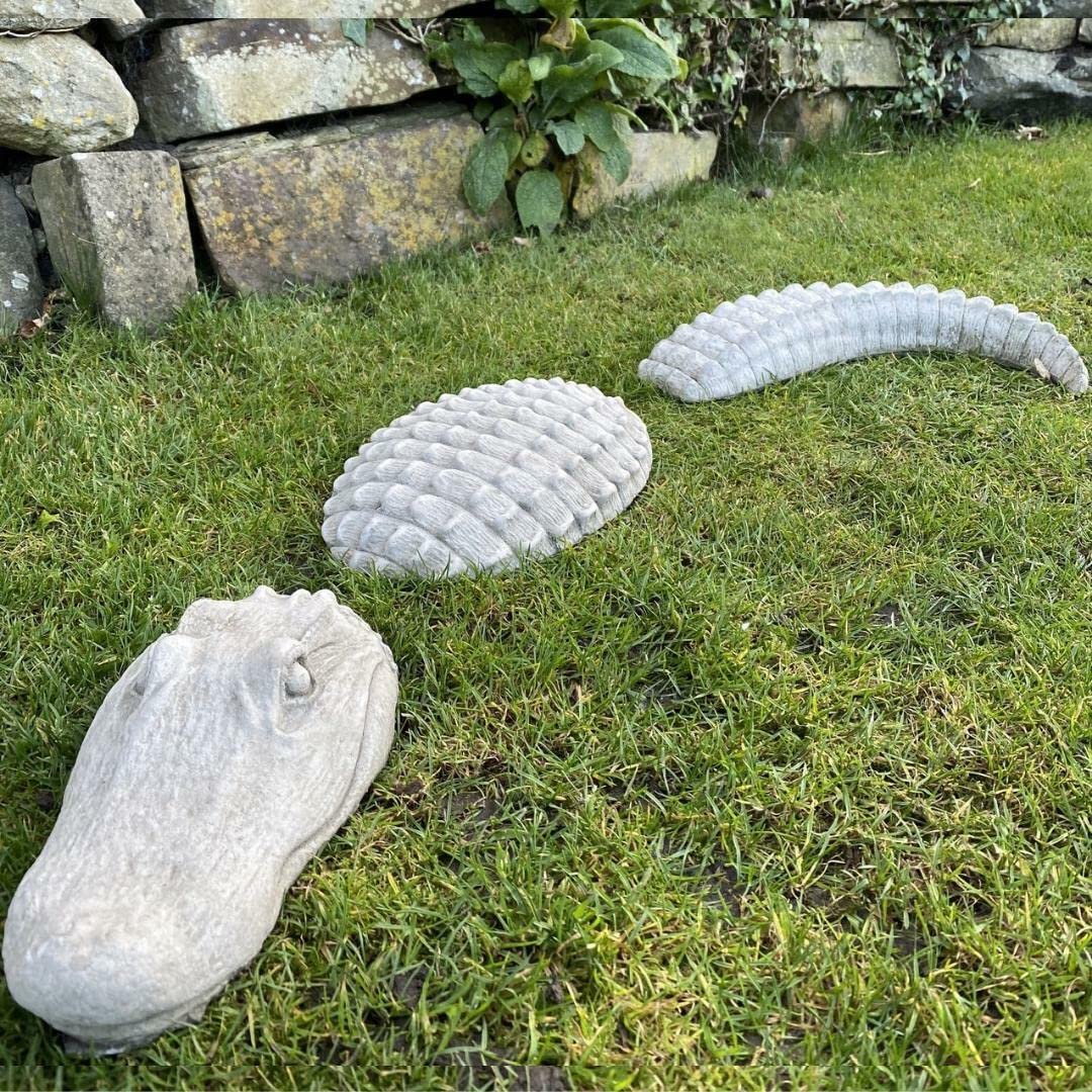 Discount Garden Statues Gray/Brown Crocodile Stone Cast 3-Piece Garden Ornament Lawn Statue By Dgs Statues