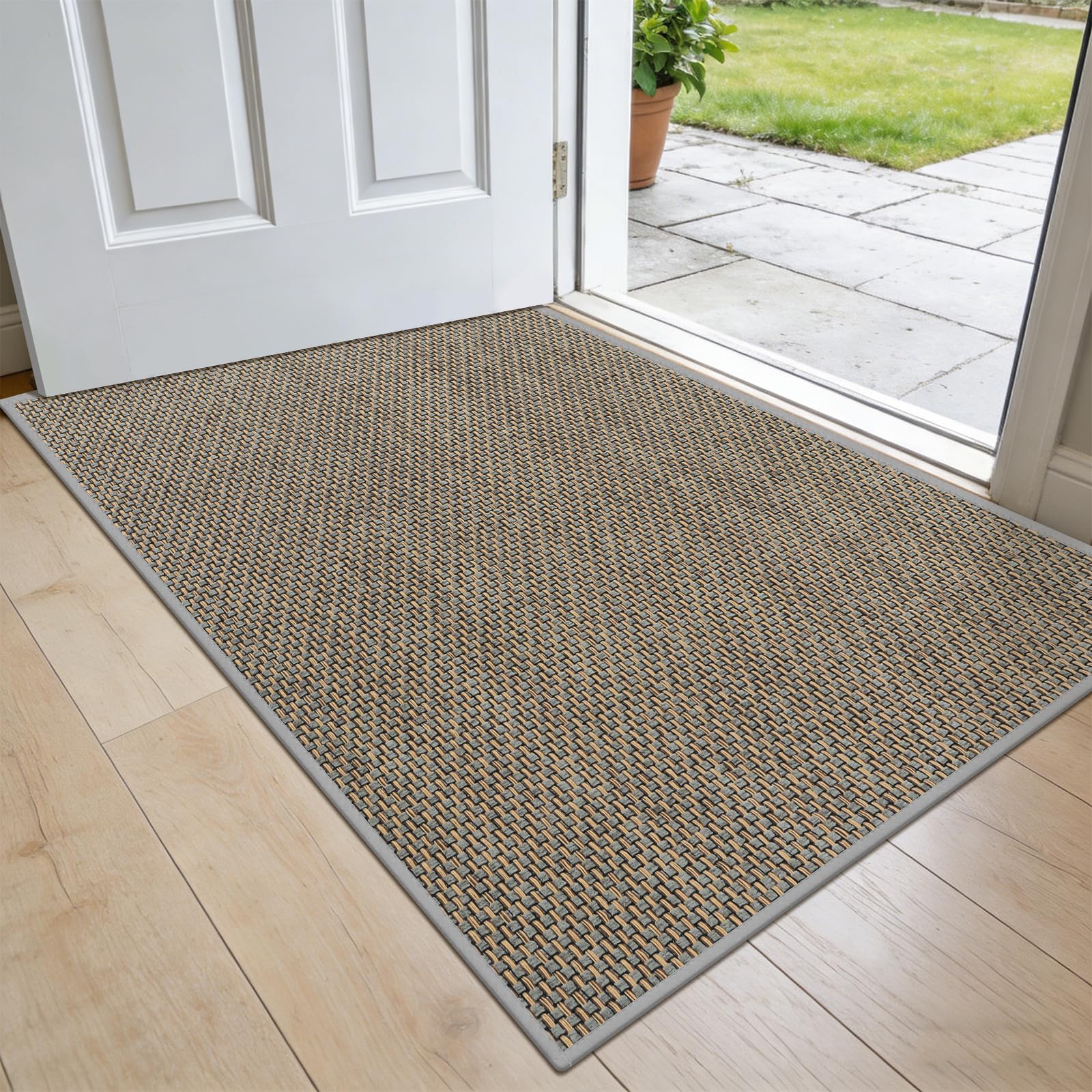 LEKEEPGO Dünne Fußmatte Innen 81 x 121 cm, rutschfest Schmutzfangmatte Innen, Fussmatte, Eingangstürmatte, Waschbar Türmatte Strapazierfähige Teppich für Haustür, Innenbereich, Grau