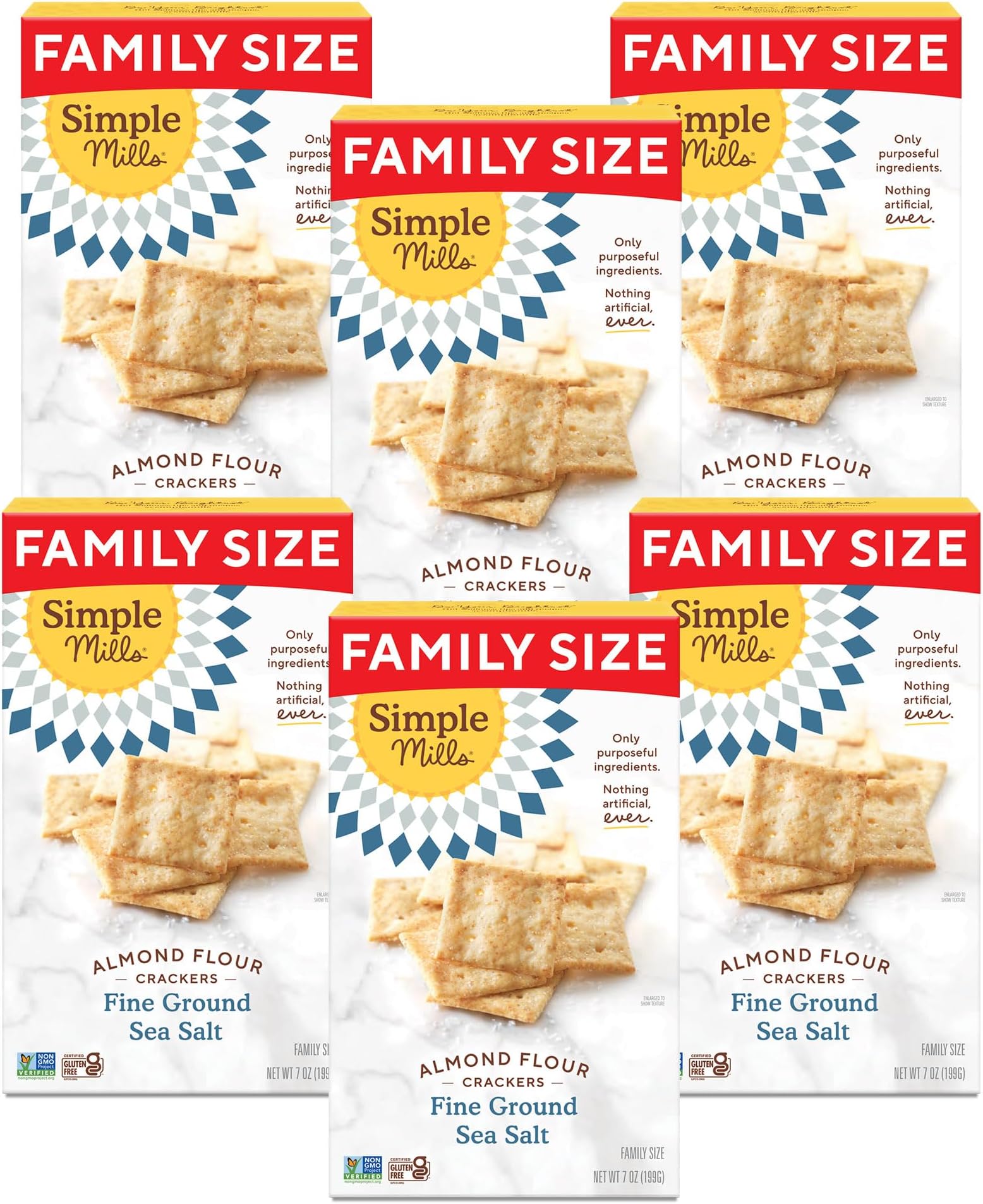 Almond Flour Crackers, Family Size, Fine Ground Sea Salt - Gluten Free, Vegan, Healthy Snacks, 7 Ounce (Pack of 6)