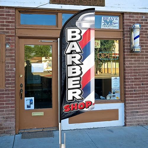Miniatura 7 de Bandera de barbería, banderas de barbería con kit de poste, bandera de barbería con juego de poste, letrero publicitario de bandera de plumas de