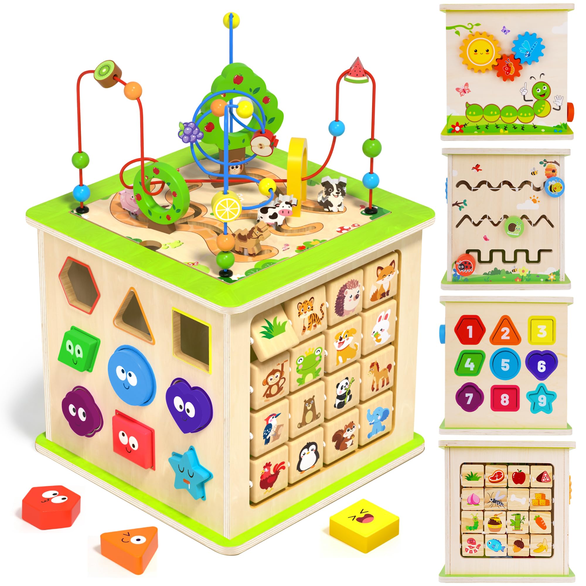 ATOYUS Wooden Activity Cube, 6-in-1 Montessori Toys for 1+ Year Old Toddler