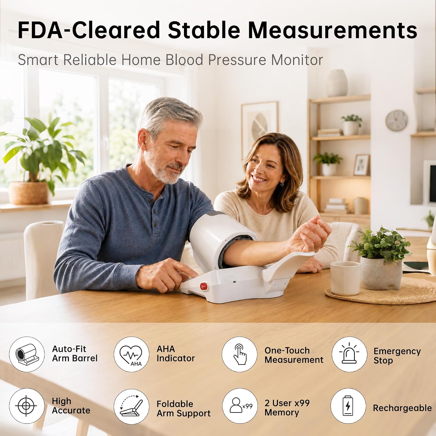 Oklar Blood Pressure Monitor No-Wrap Auto-Fit Cuff FDA Cleared for Home Use