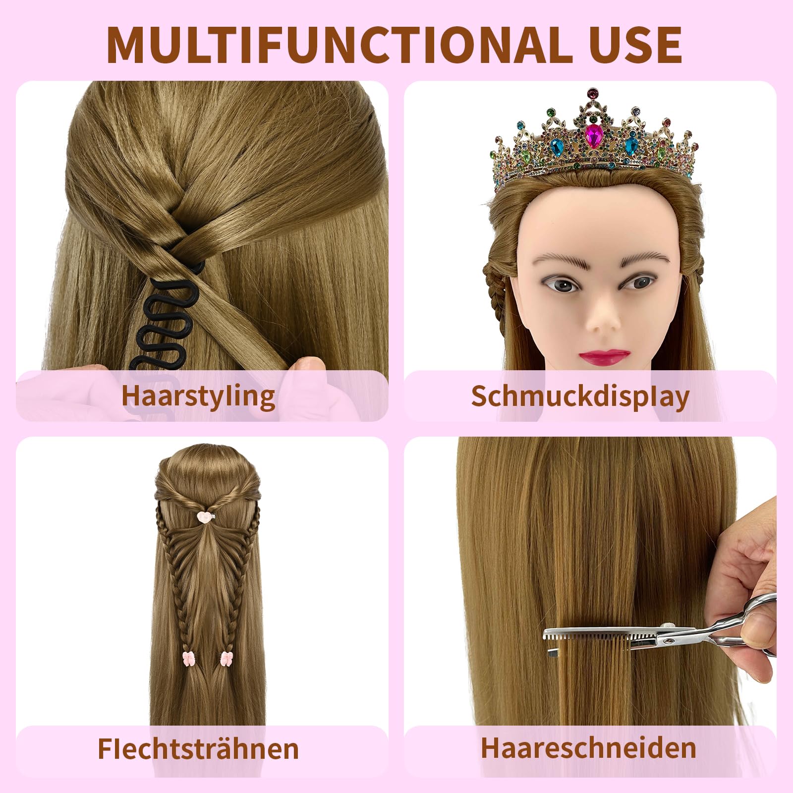 28" Frisierkopf Mit Synthetikfaser-Haar Trainingsköpfe Für Friseure Für Flecht Schneide Styling Übungen Inklusive Kostenlosem Frisierständer & Frisierwerkzeug Set (goldgelb)