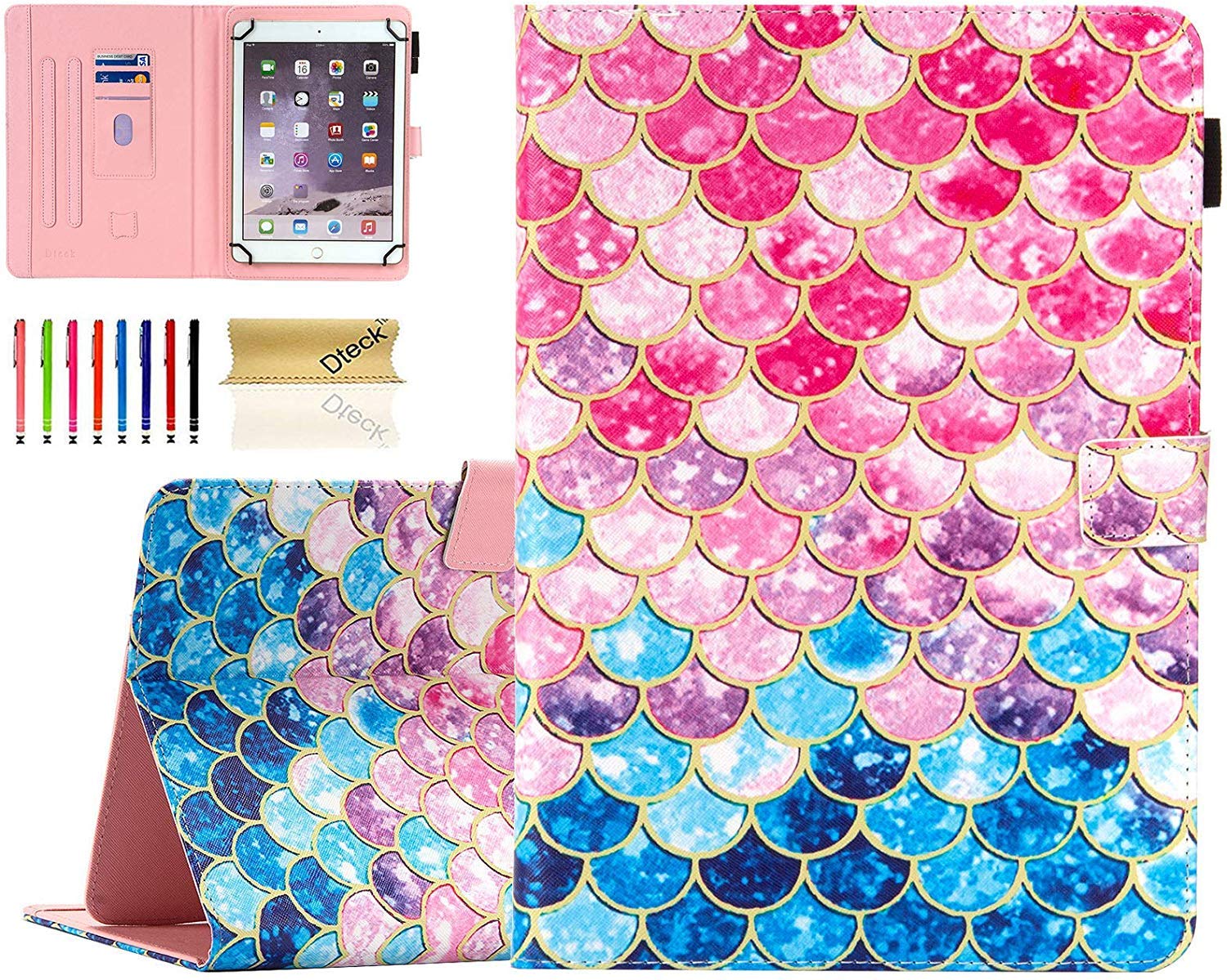 Dteck Universal 7 inch Tablet Wallet Case for Samsung Galaxy Tab, Fire 7, Huawei Mediapad, Google, Dragon, Dell, RCA, ASUS, Acer, Toshiba, iView, Lenovo and More 6.5"-7.5" inch Tablet, Colorful Scale