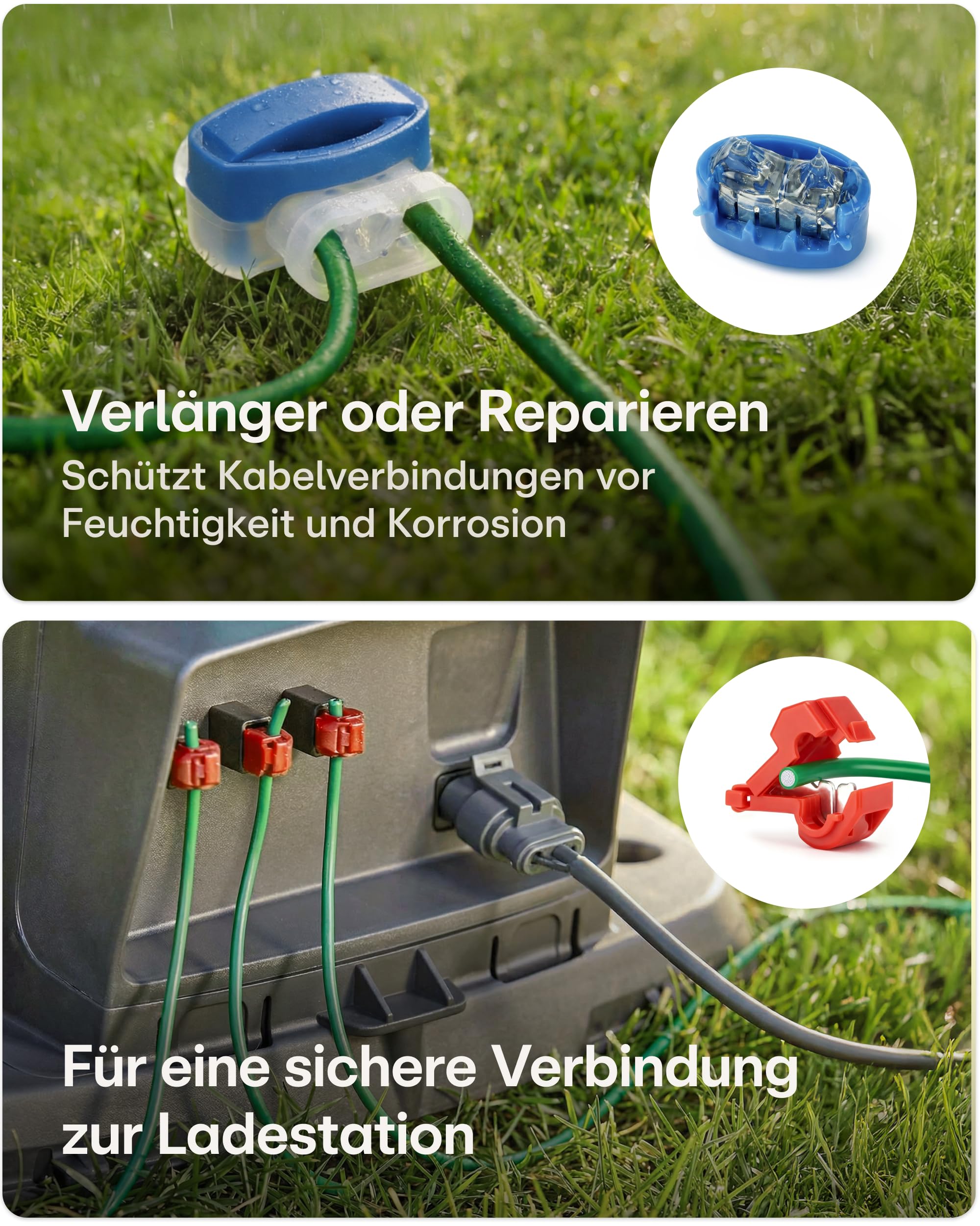 Praknu Begrenzungskabel Mähroboter Set (150m)– Universal Rasenmäher Kabel für alle Marken – Inkl. 150 m Draht, Erdnägel & Gel-Steckverbinder – Begrenzungsdraht Mähroboter
