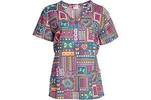 24|7 Comfort Scrubs Women's Butterfly and Heart V Neck Crossover Top