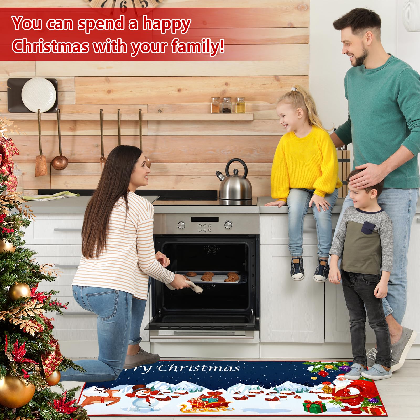 Hoimlm Christmas Kitchen Rugs Non-Slip Washable Kitchen Mats - Image 3
