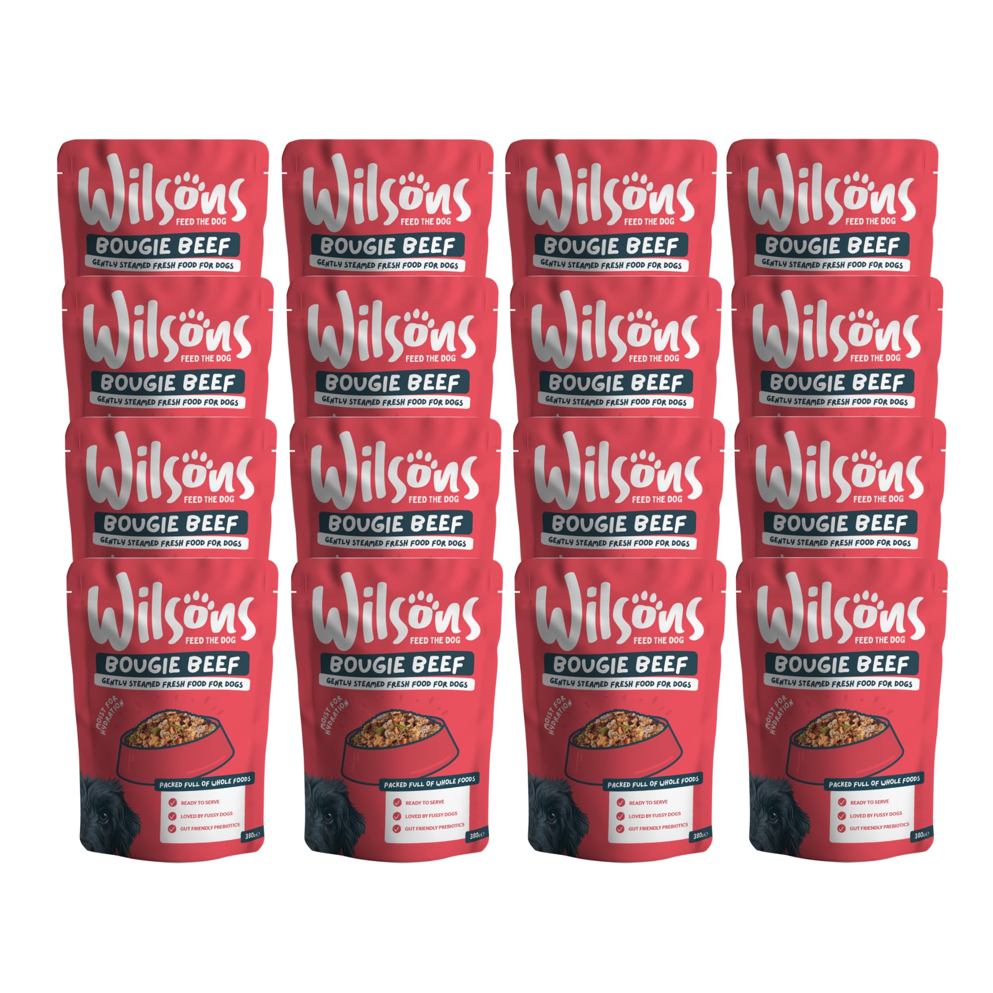 Wilsons Beef Fresh Dog Food Premium Natural Protein Balanced Nutrition - 16x 380g Pouches