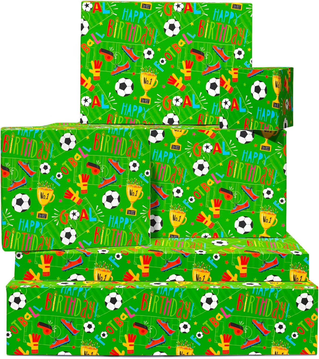 Football Wrapping Paper Boys Birthday Gifts 6 Sheets of Green Gift