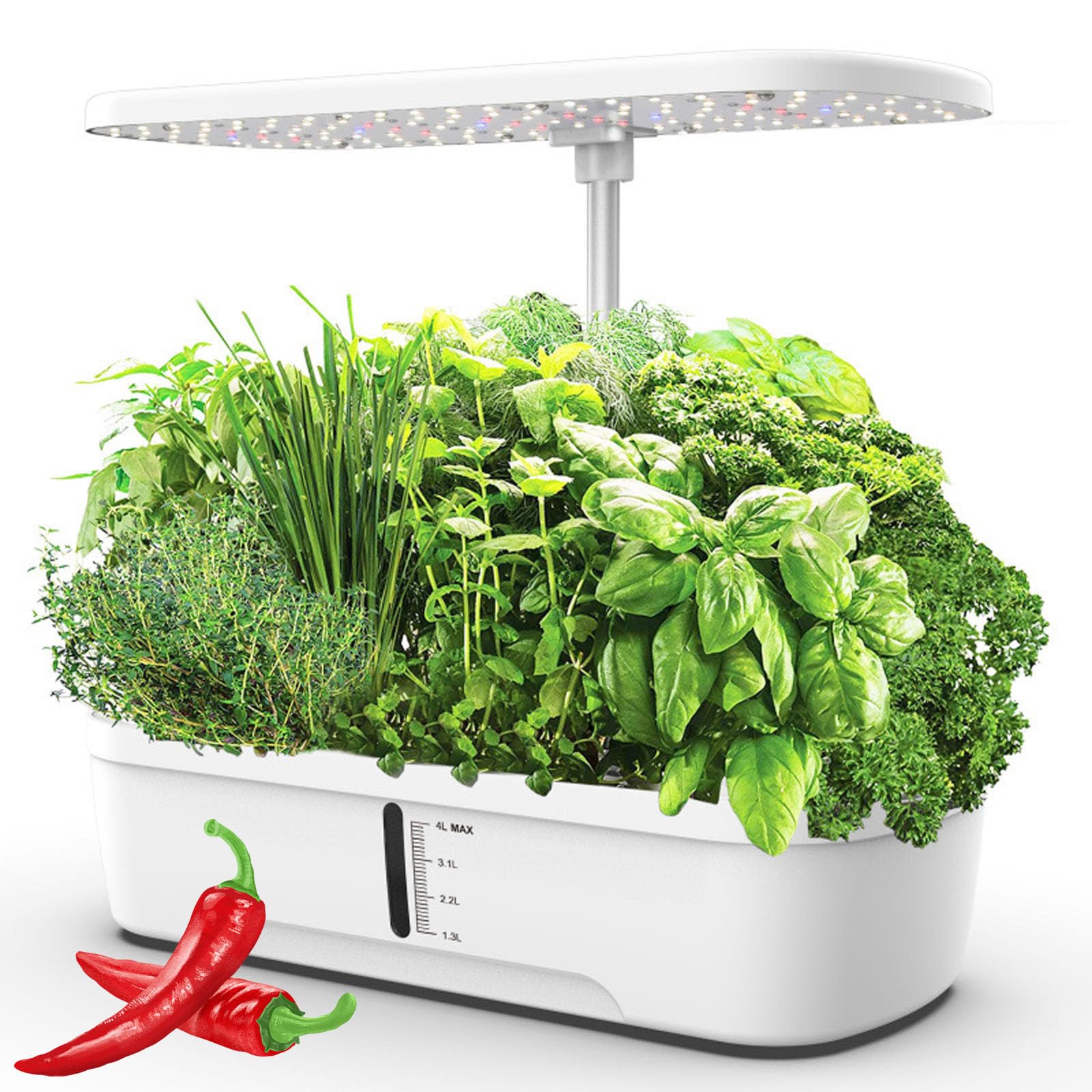 Zestaw Do Uprawy Hydroponicznej 12 Doniczek, 4L Inteligentny Ogród Ziołowy Do Wnętrz Z 20W Lampą Led Do Uprawy, Timerem, Automatyczną Pompą Wodną, Regulowaną Wysokością Do Warzyw I Owoców white