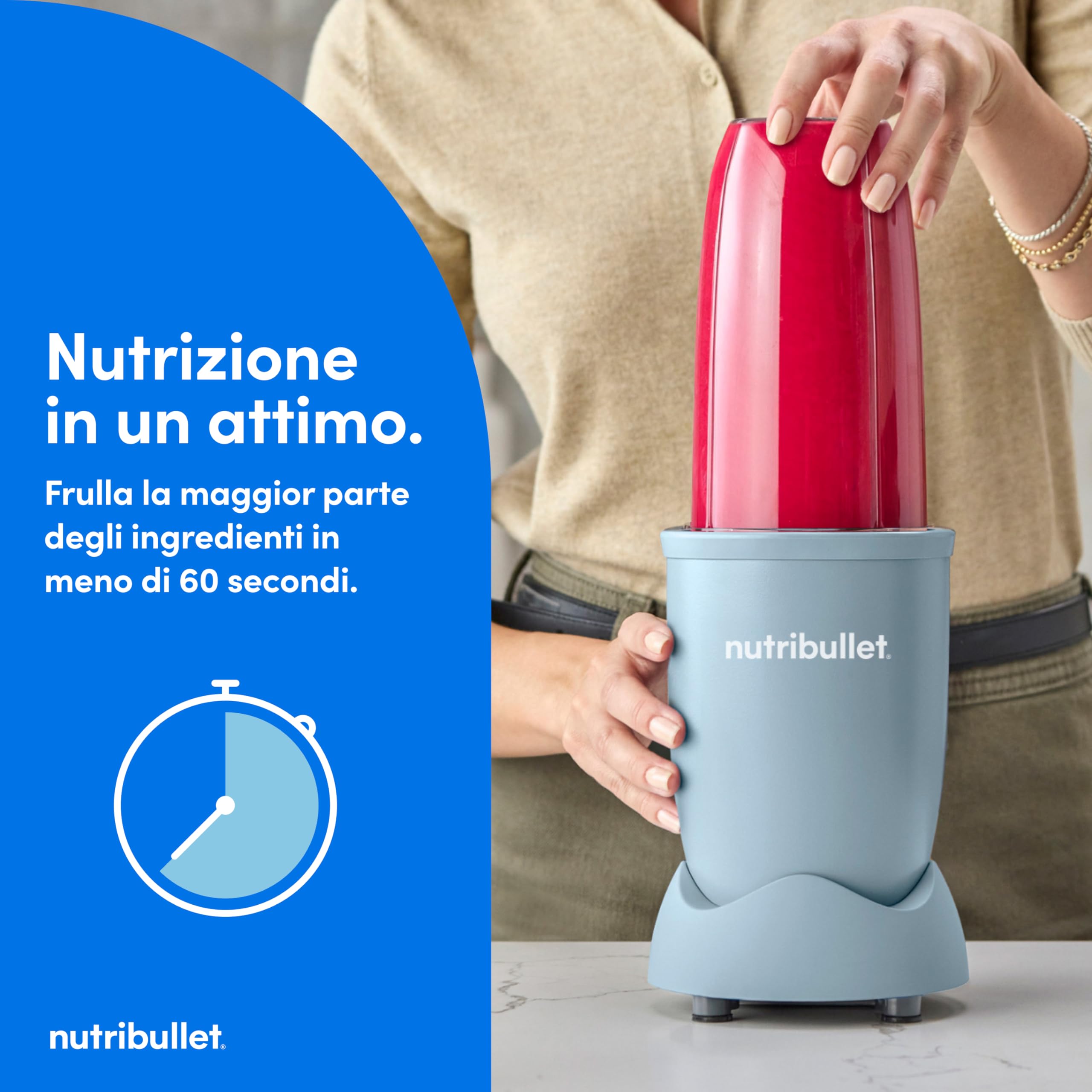 Nutribullet Pro 900 - Frullatore Multifunzione, Frullatore per Smoothie Nutrienti, Frutta e Verdura, Design Compatto, Uso Facile e Pulizia Veloce, 900W, Bicchiere 710ml, Blu Grigio (NB904MASL)
