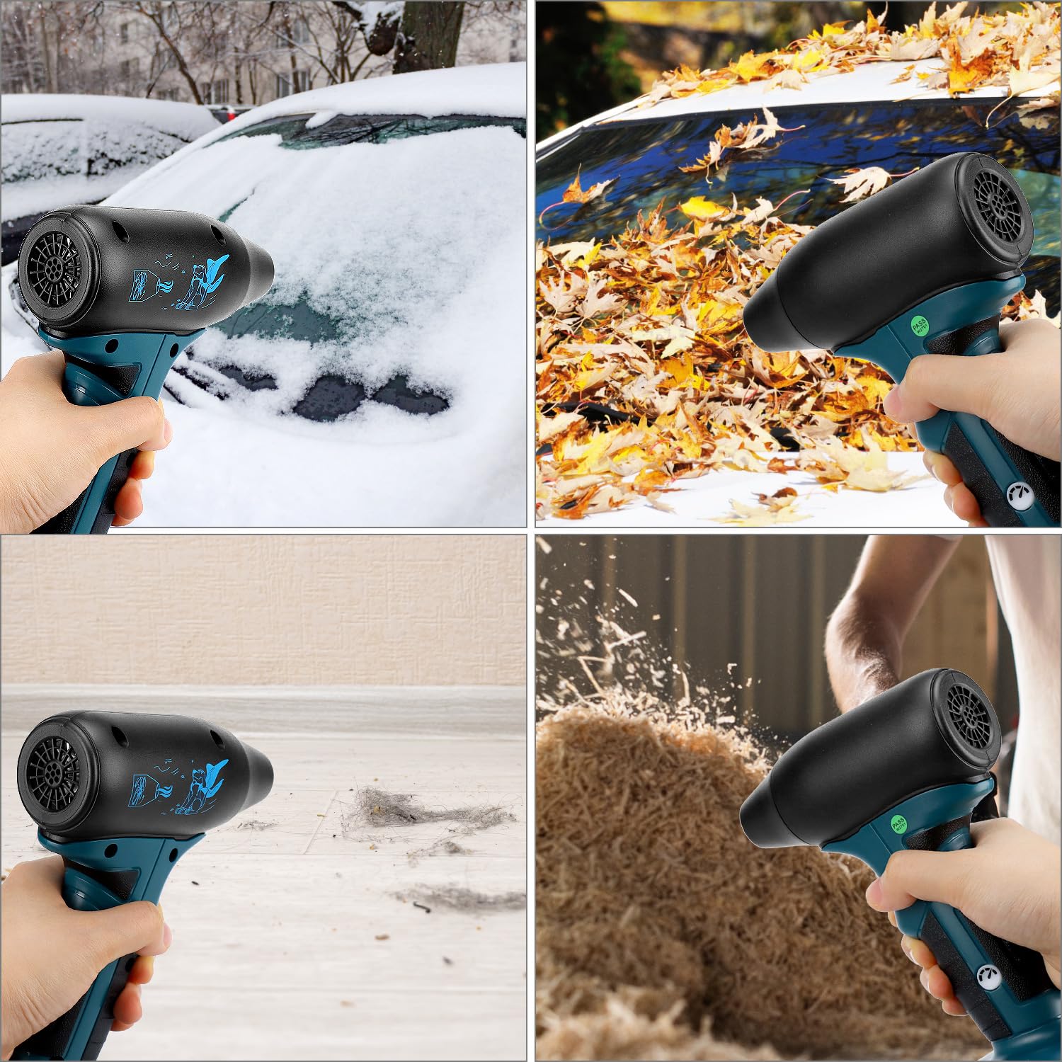 QWORK® Tragbarer Gebläse, Laubbläser Jet Fan Gebläse, Bürstenloser mit 2 Düsen, Kompatibel mit Makita 18V Akku (Ohne Akku)