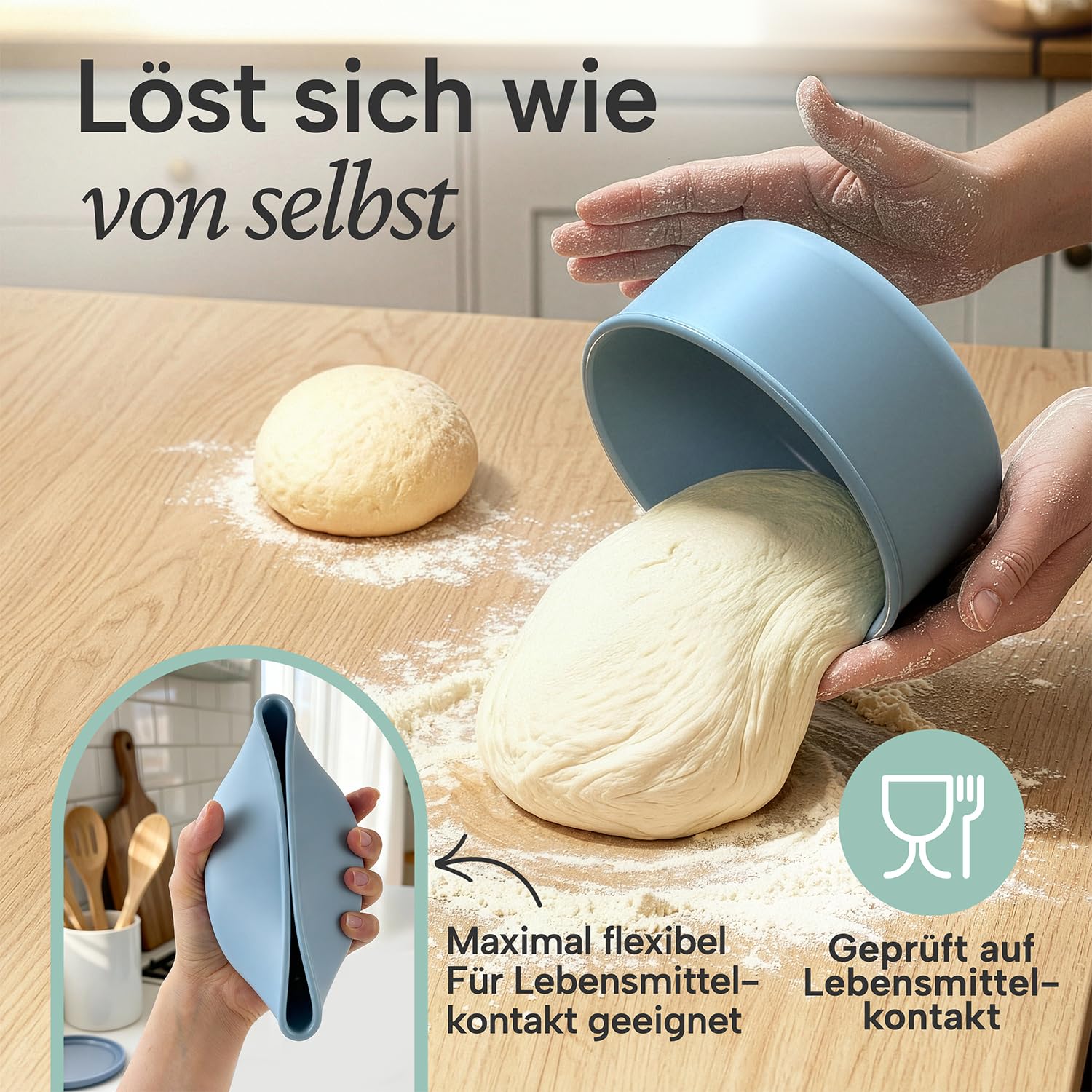 Blumtal Pizzaballenbox mit Deckel 4er Set - BPA-freie Pizza Ballenbox Silikon 14,5x6,5cm - antihaftende Pizza Box für optimale Gärung - Gärbox - Teigballenbox - Pizzabox - Pizzateig Box - Set Blau