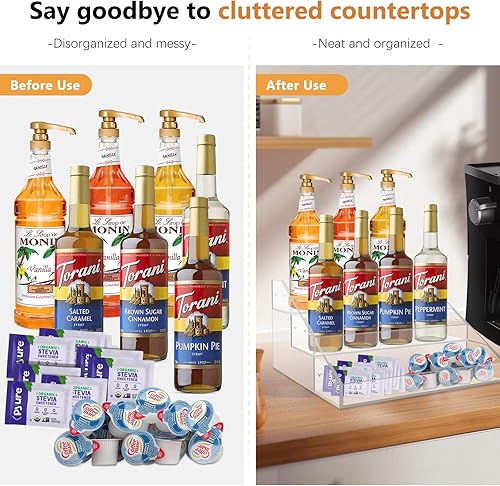 Miniatura 5 de Organizador acrílico para jarabe de café, 3 niveles para 12 botellas, soporte para jarabe de café, accesorios de barra de café y organizador para