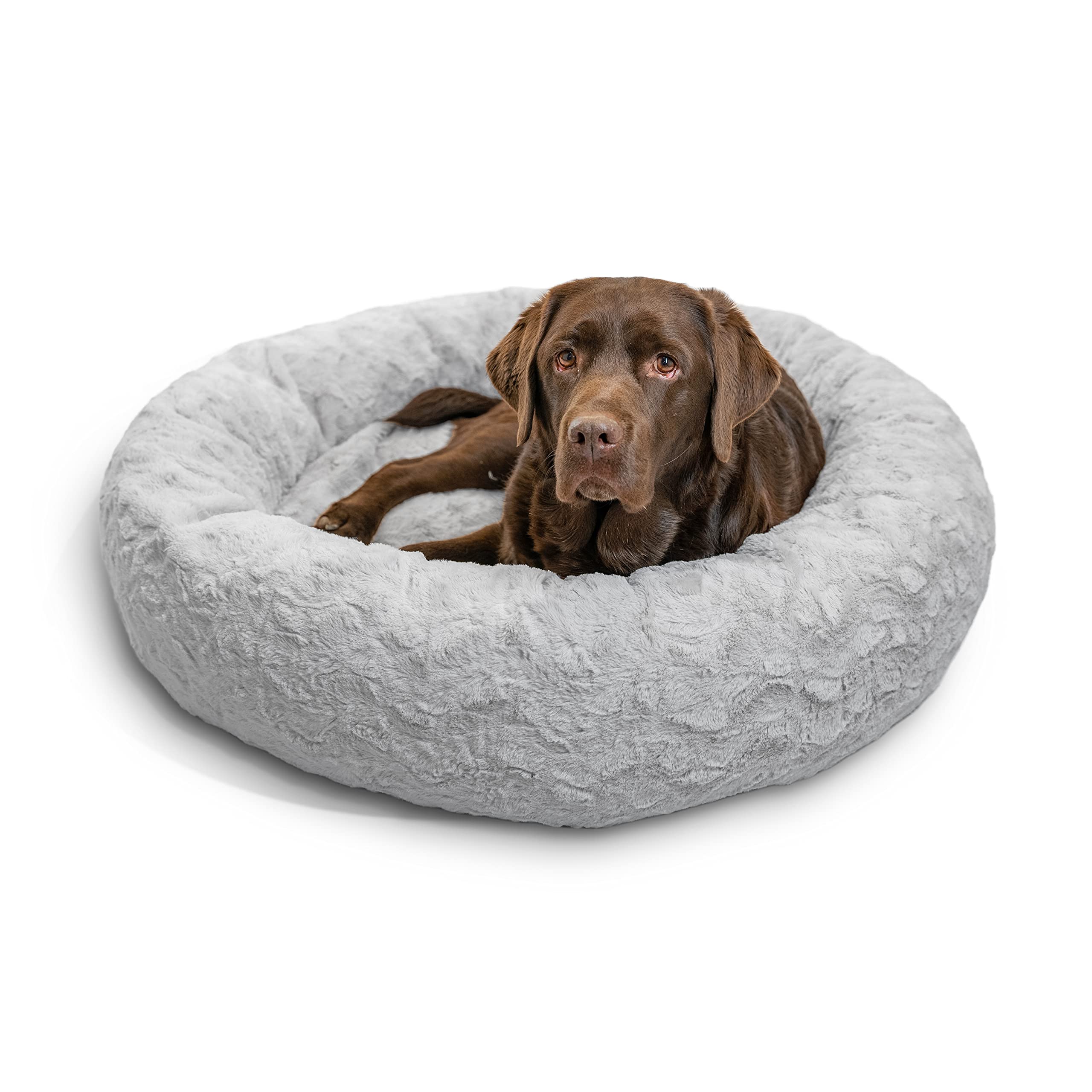 Best Friends by Sheri The Original Calming Donut Cat and Dog Bed in Lux Fur Gray, Large 36x36