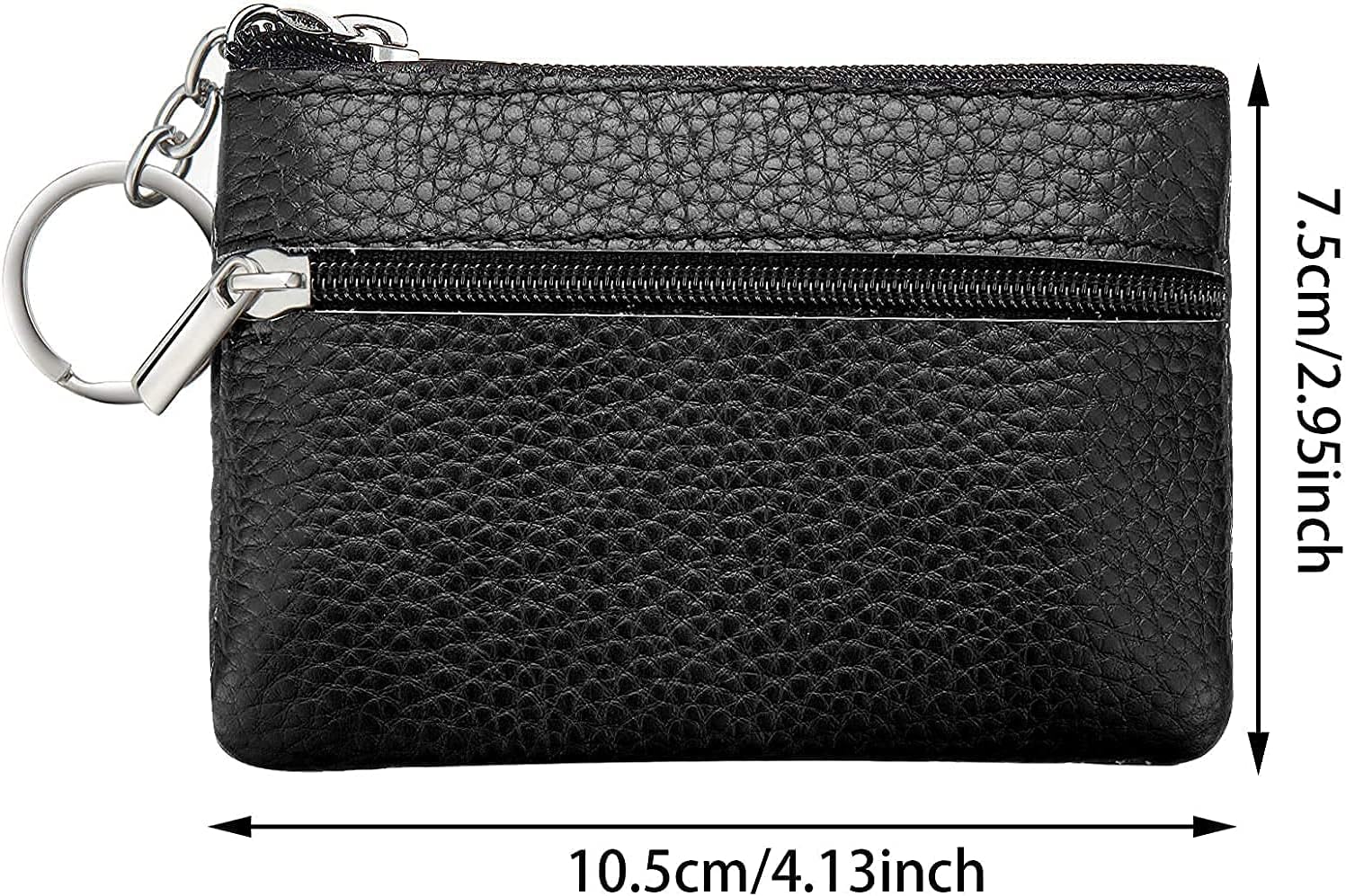 Super Mini Leather Coin Purses Pouches, Double Zip Purse Pouch Change Wallet with Key Ring for Women Men Kids (Black)