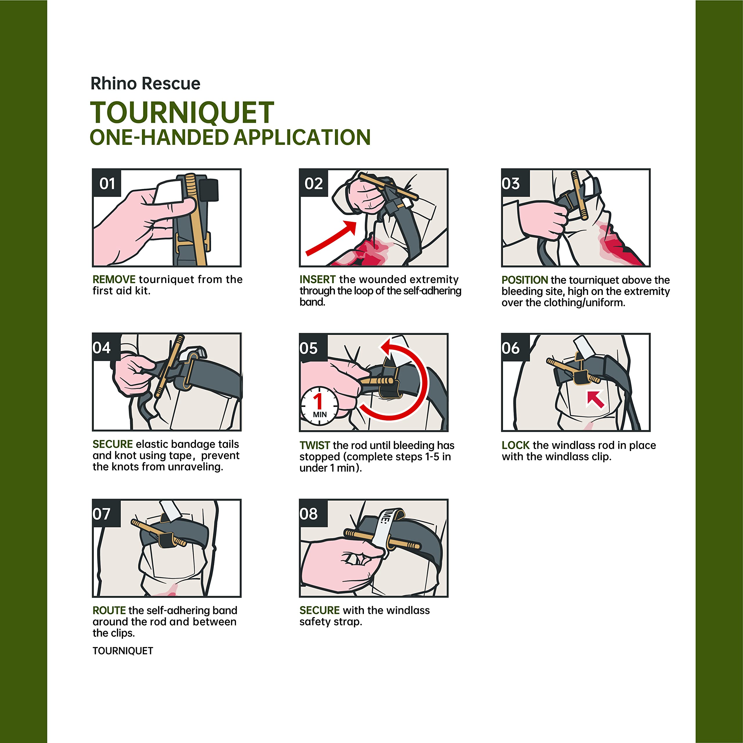 RHINO RESCUE Laccio Emostatico con Supporto Nero, Kit di Pronto Soccorso, EMT Mil-Spec Tactical con verricello, IFAK