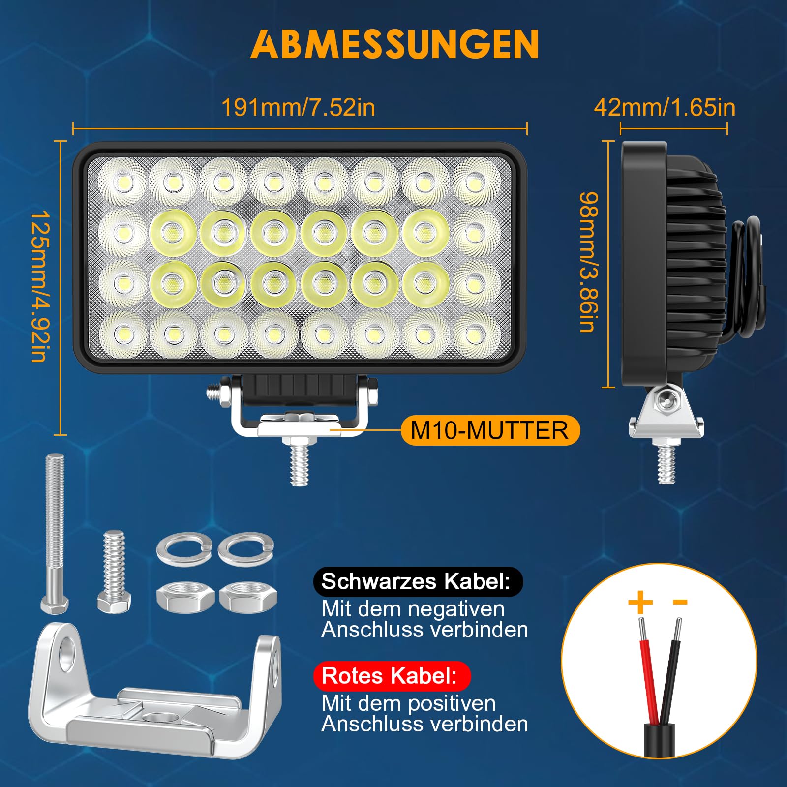 AnTom LED Arbeitsscheinwerfer 12-60V 7“ Scheinwerfer IP68 Wasserdicht Rückfahrscheinwerfer [Erweitert] 96W für SUV Traktor Bagger Traktoren Schlepper