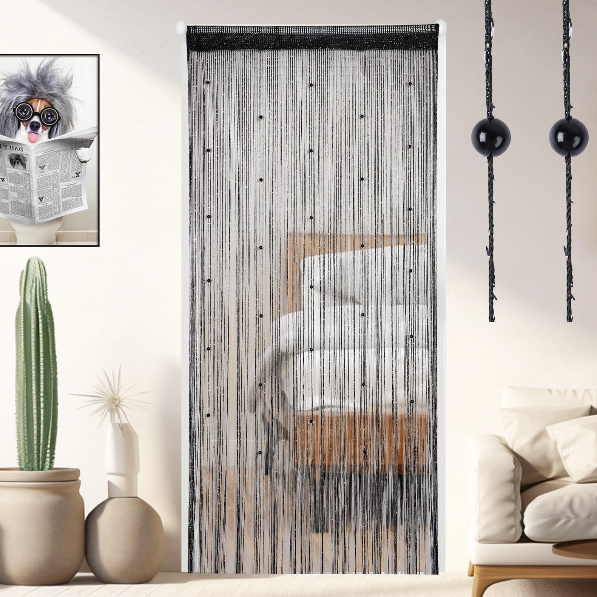 Rideau à Fil De Porte DIY 100 200cm Voilage Anti Mouche Installation Facile Rideau Chaîne