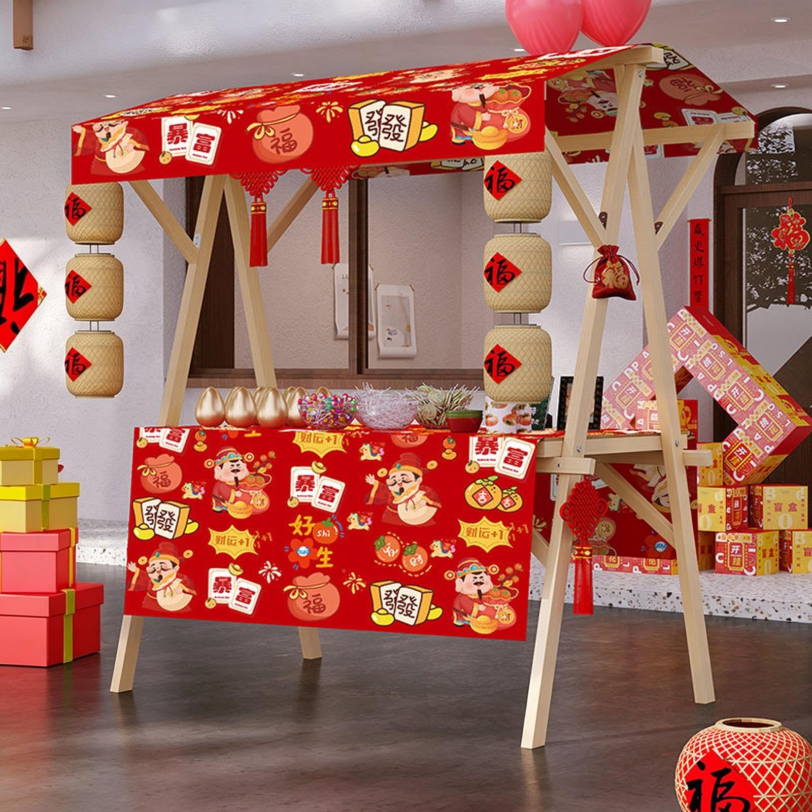 Stand de Marché Pliable en Bois avec Auvent Rayé