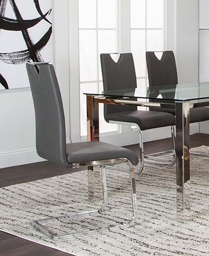 Miniatura 4 de Sunset Trading Doral Sillas de comedor tapizadas de piel sintética | Base voladiza cromada pulida en forma de S | Asientos acolchados y respaldos