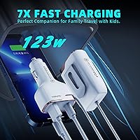 Vista 2 de Cargador de coche USB-C de 6 puertos, 123 W rápido, PD 45 W compatible con iPhone16/Galaxy/Samsung S24, adaptador de encendedor de cigarrillos