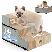 Gardner Pet Dog Stairs for Small Dogs 14" H, 3-Step Extra Wide Dog Steps for Bed, Pet Stairs for Bed and Couch with Durable Non-Slip Waterproof Fabric Cover and Soft Foam, Beige