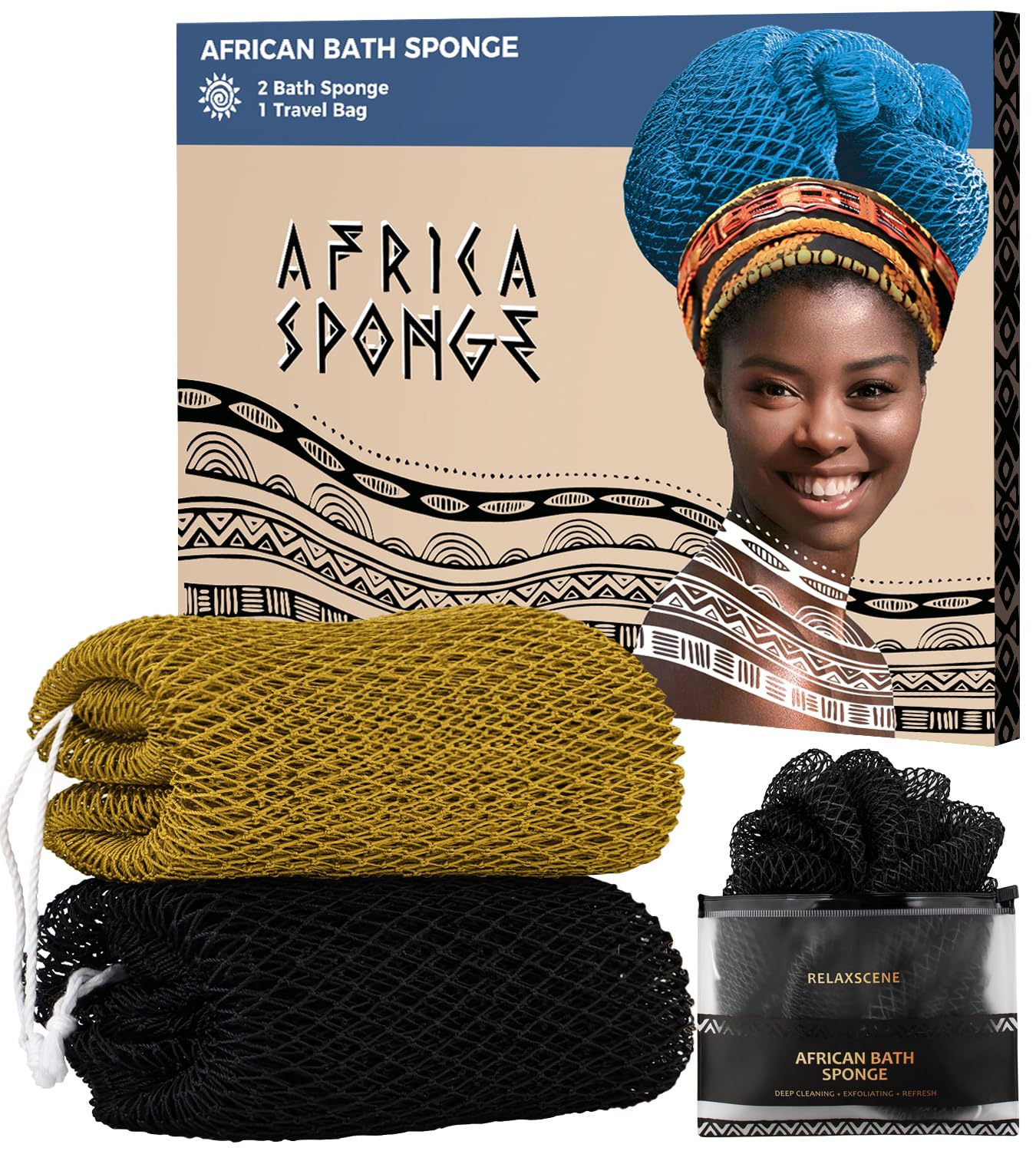 African Net Sponge Authentic – 2 pezzi esfoliante corpo scrubber bagno spugna nera e oro antico – spugna scrubber posteriore per doccia – vera africana scrub esfoliante cura del corpo accessori da