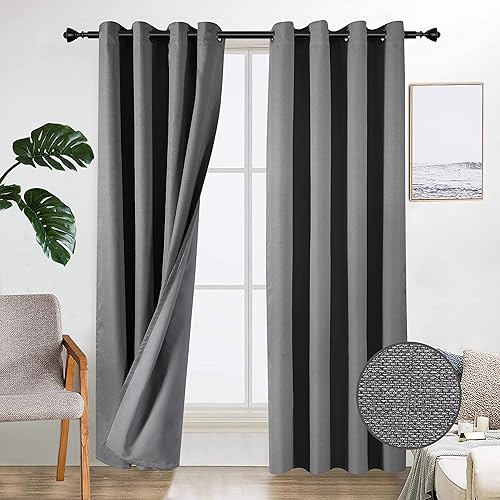 WONTEX Cortinas 100 opacas para dormitorio color gris claro paneles de cortina de ventana de aislamiento térmico de invierno reducción de ruido y