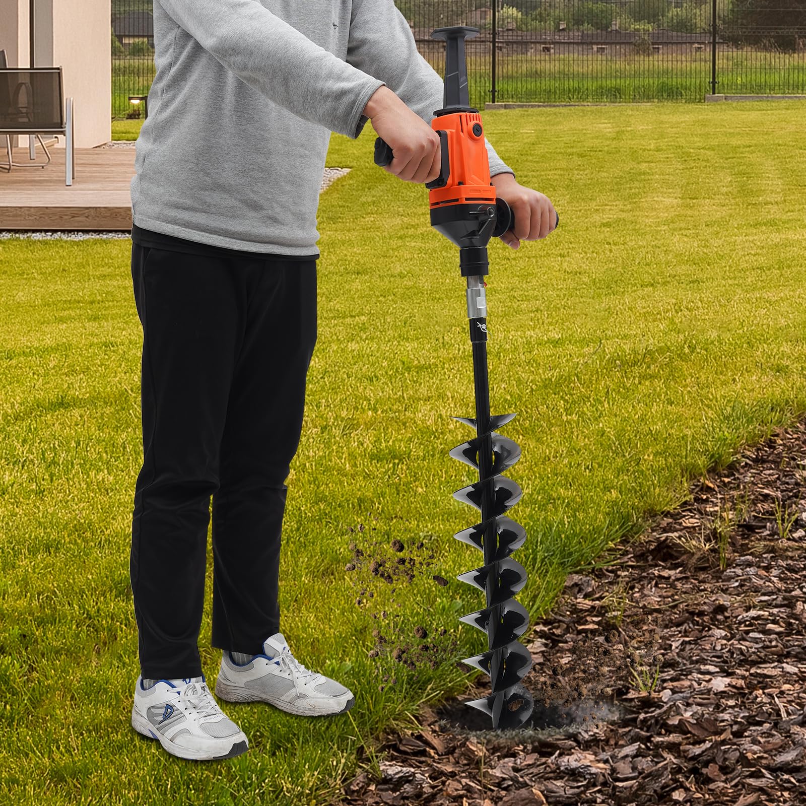 1900W Elektrischer Erdlochbohrer 220V Erdbohrer Pfahlbohrer Erdbohrgerä Gartenbohrer Mit 120mm Bohrer zum Pflanzen und Bohren