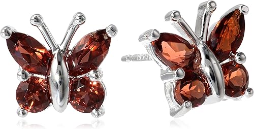 Tienda Collection Genuine or Created Gemstone Butterfly Stud Earrings in Sterling Silver